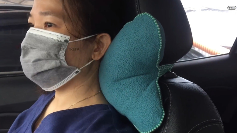 DIY neck pillow made from an old blanket