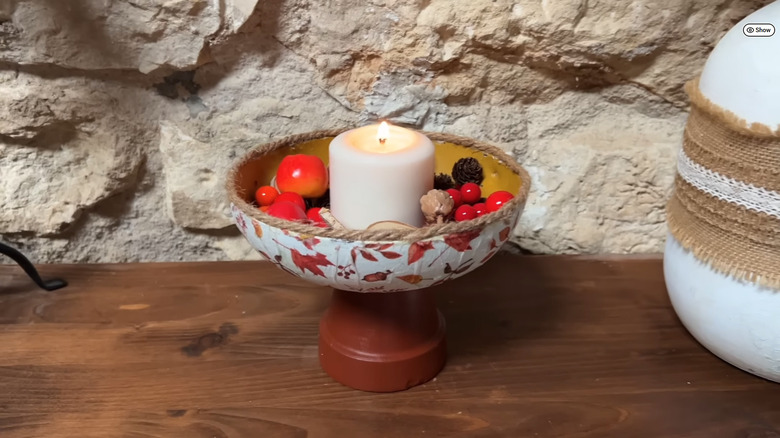 Decoupaged bowl made from an old pot