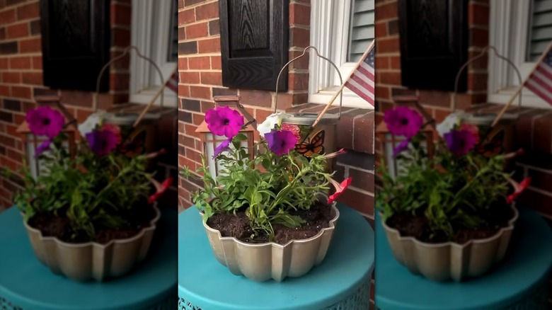 A planter made from an old bundt pan