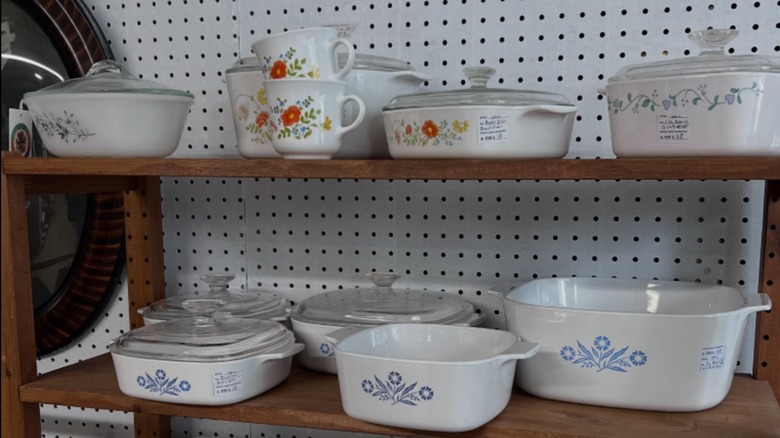 A selection of Corning Ware dishware on a store shelf