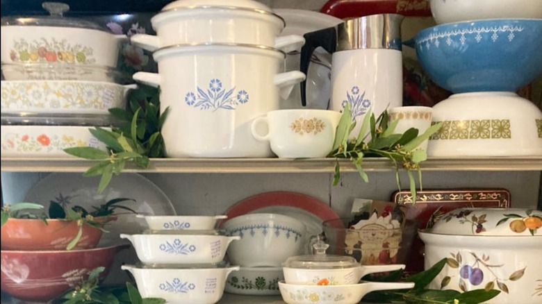 A collection of vintage Corning Ware and Pyrex