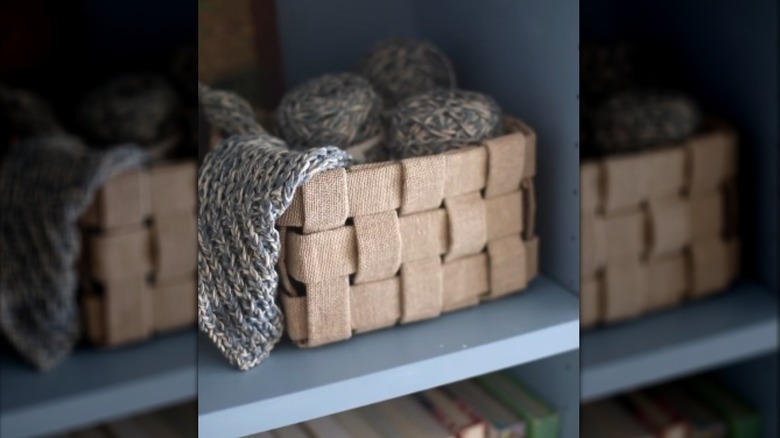 a DIY woven basket filled with yarn