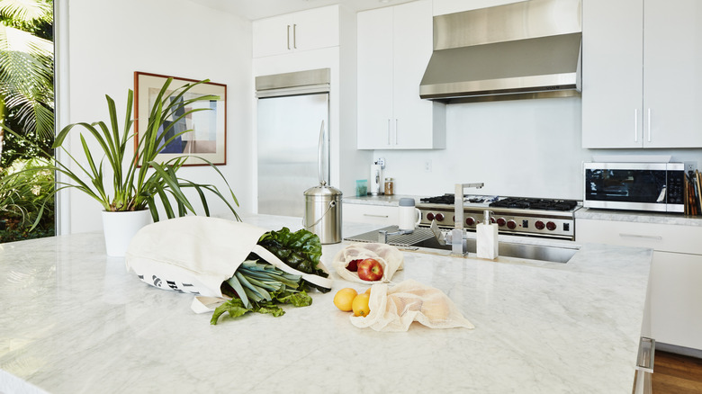 marble countertops in white kitchen