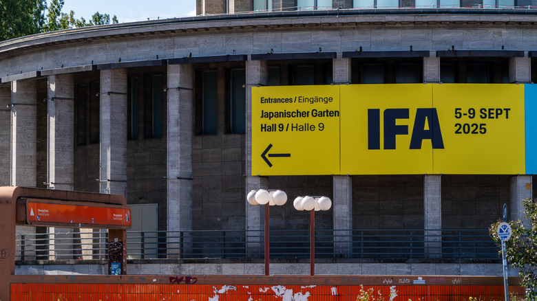 Yellow IFA sign on exterior of building in Berlin, Germany
