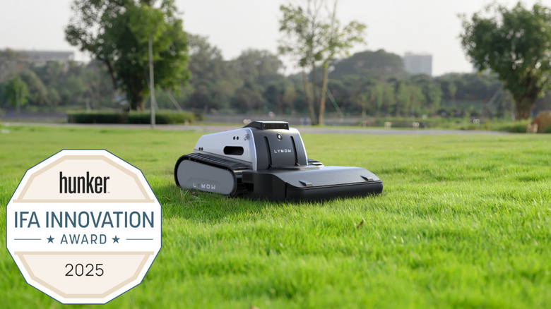 Lymow One robotic lawn mower on spacious green lawn