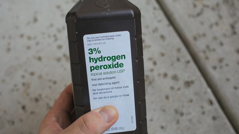 Close up of hydrogen peroxide bottle