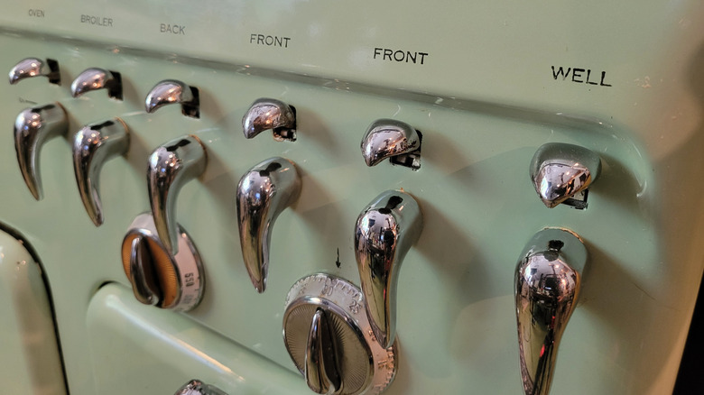 Controls on vintage Chambers stove