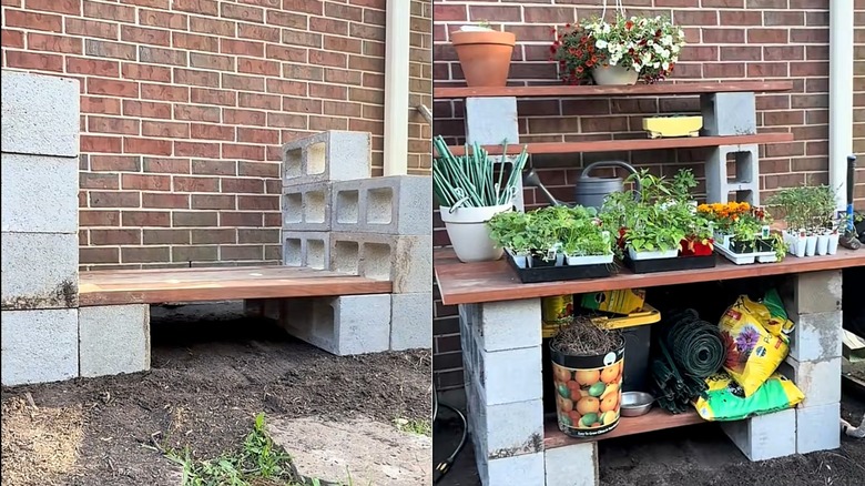DIY concrete block potting station