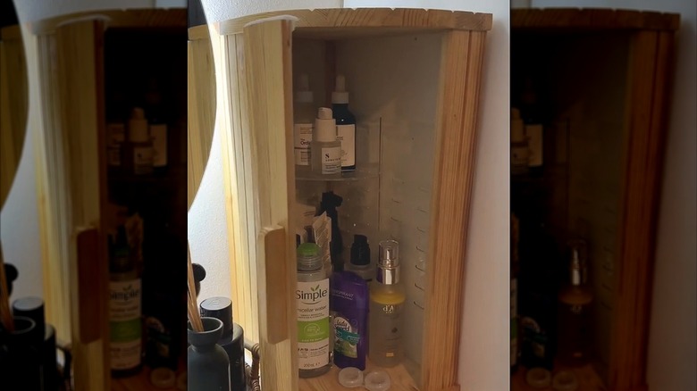 IKEA MAGASIN Bread Bin used as countertop storage on bathroom counter