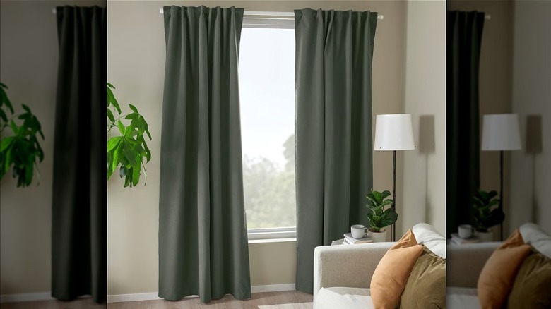 IKEA ROSENMANDEL Room Darkening Curtains in dark green