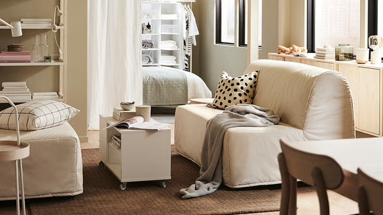 small living room with a pair of IKEA LYCKSELE LÖVÅS sleeper sofas