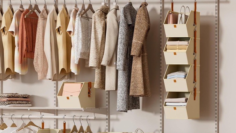Closet with Homsorout hanging organizer bins.