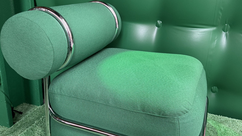 IKEA PS 2026 Collection's green chair with a chrome frame