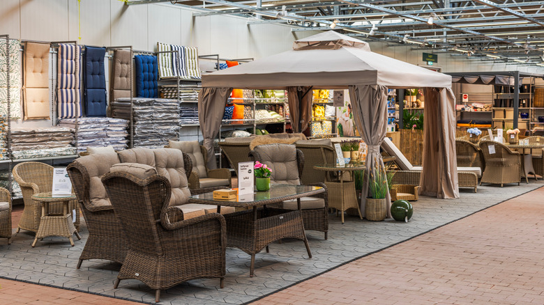 Outdoor furniture selection on display in a home improvement store