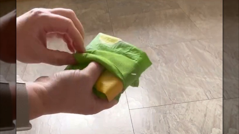 Folded reusable shopping bag