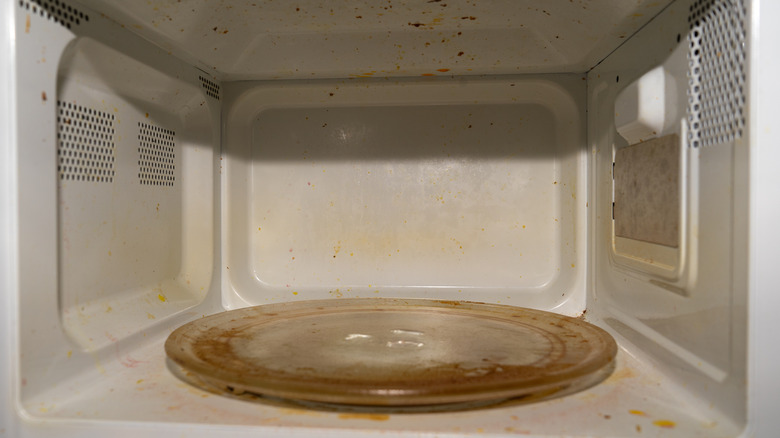 dirty interior of a microwave