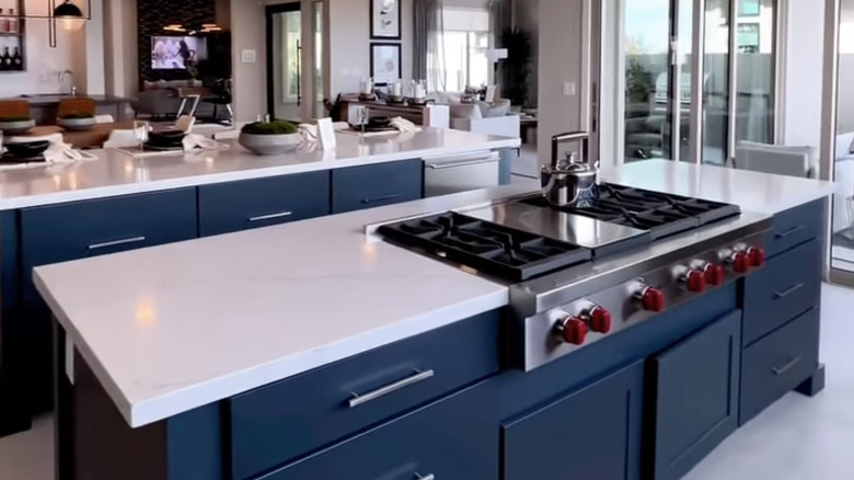 Modern kitchen with two large islands