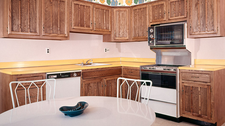 Vintage kitchen with yellow laminate countertops