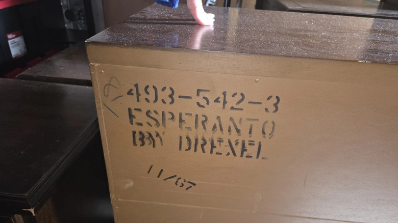 Stenciled information on a Drexel Esperanto collection piece from November, 1967