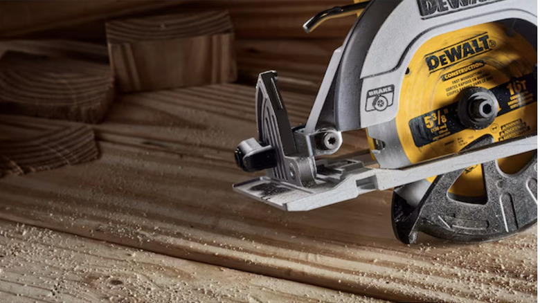 DeWalt cordless circular saw after cutting wood