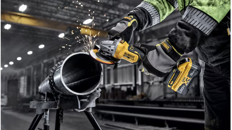 DeWalt angle grinder in use