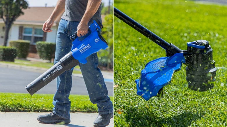 Kobalt Quiet Tech 24-volt Cordless Battery String Trimmer and Leaf Blower and Combo Kit in blue