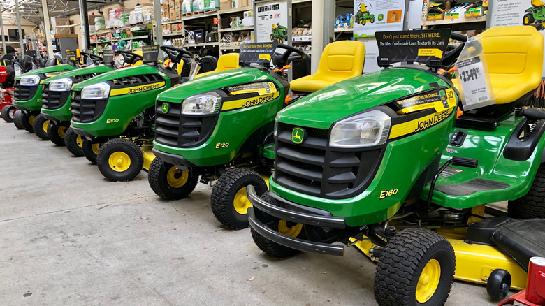 John Deere mowers at Home Depot.