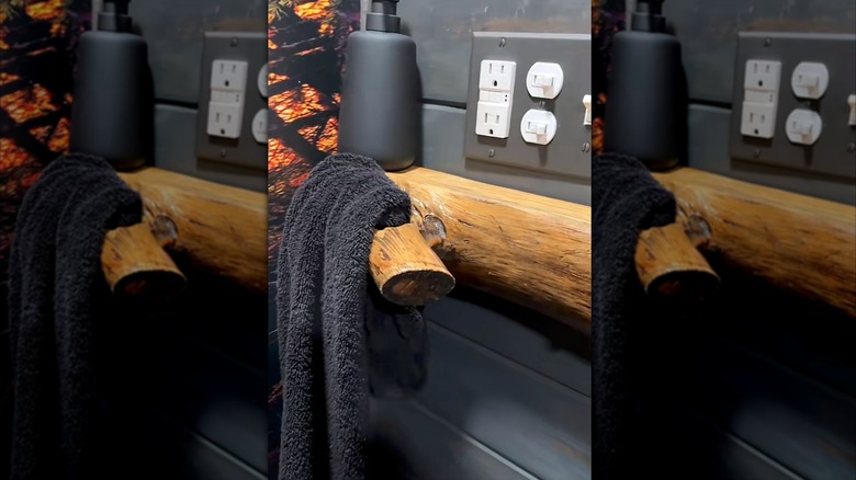 DIY wooden branch towel holder shelf