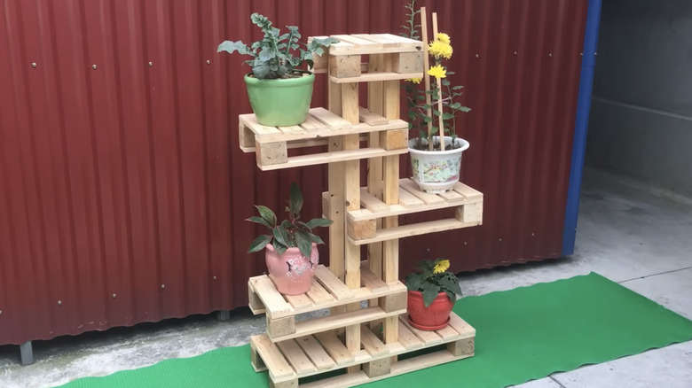 DIY staggered shelves with potted plants