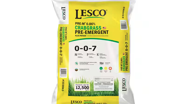 A bag of LESCO pre-emergent.