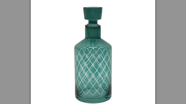 Michaels Light Blue Etched Glass Decanter