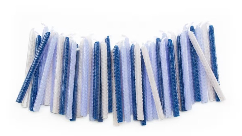 Michaels blue and white textured Hanukkah candles