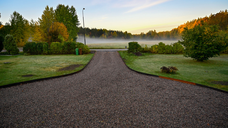 A gravel driveway with edging