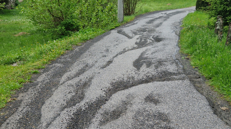 A rutted gravel driveway in need of repair