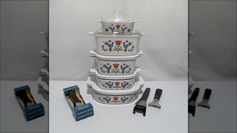 A full set of CorningWare Country Festival casserole dishes