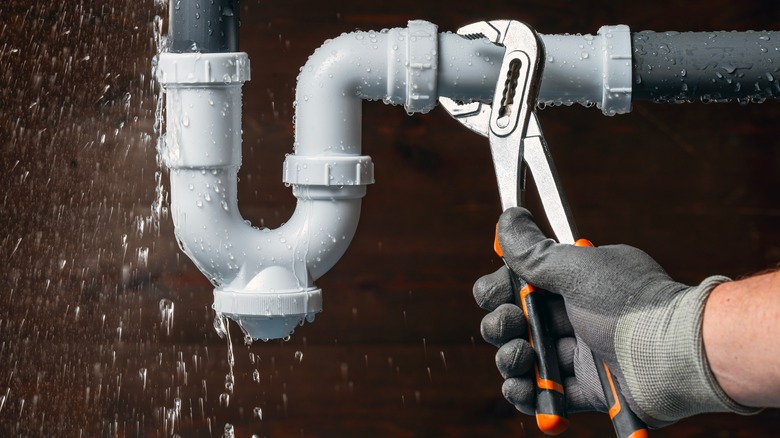 leaky PVC pipes under a sink