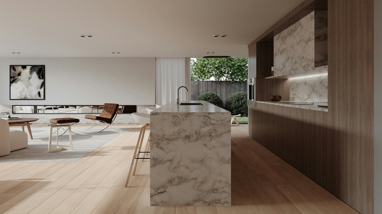 A mostly invisible kitchen integrated into a modern open-floorplan home