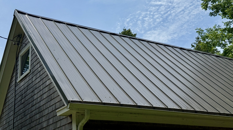 A standing seam metal roof on a house