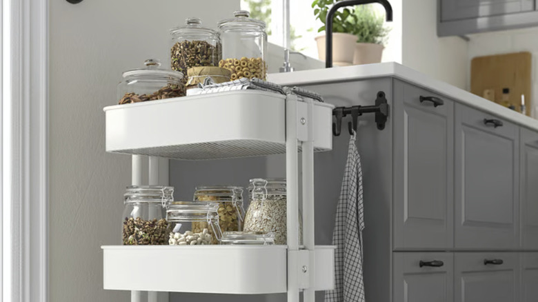 IKEA utility cart next to the edge of a kitchen countertop