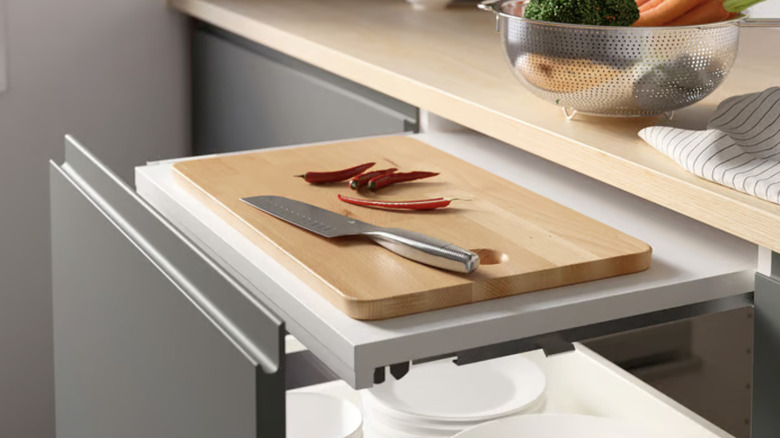 IKEA's UTRUSTA work surface above a kitchen drawer
