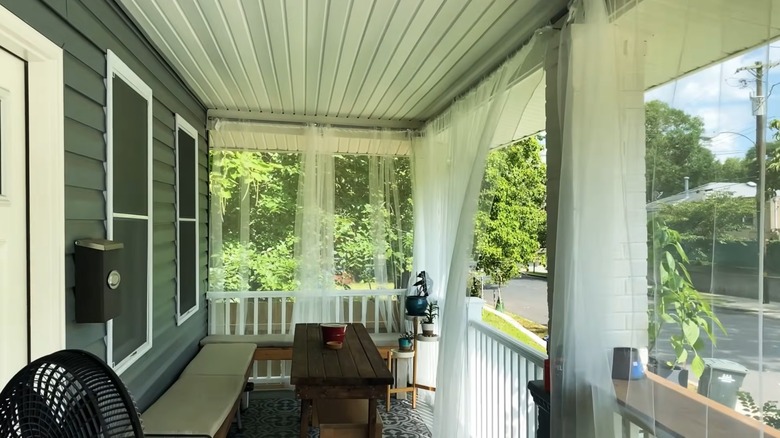 IKEA LILL curtains installed around covered porch