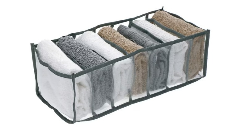 A towel organizer from Dollar Tree