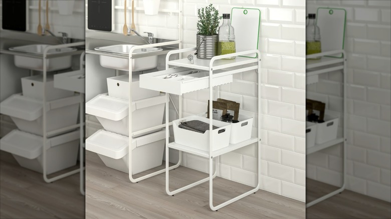 SUNNERSTA Storage Unit set up in minimalist kitchen