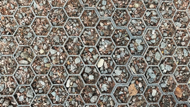a permeable paver grid filled with crushed shells