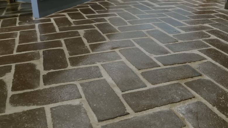 Indoor reclaimed brick flooring