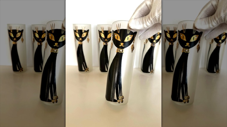A set of four vintage Libbey Kit Kat glasses