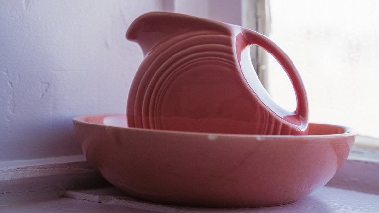 a vintage Fiestaware pitcher and bowl