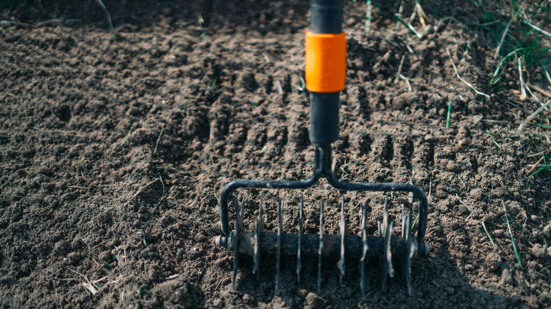 Rotary cultivator in soil
