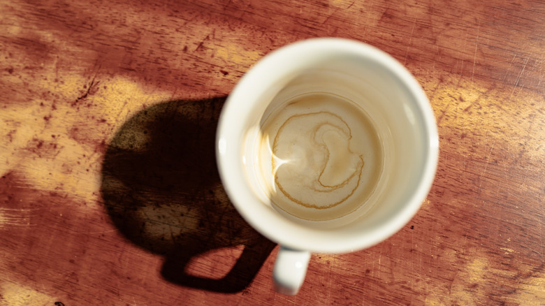 overhead view of stained coffee mug