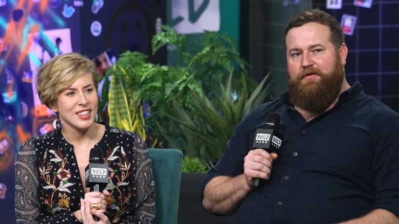 Ben and Erin Napier being interviewed during event